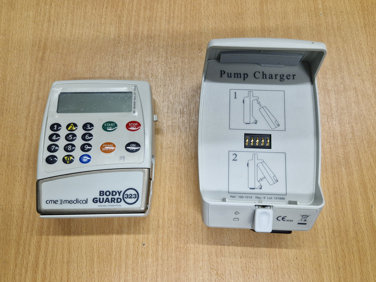 CME BodyGuard 323 Monochrome Display Infusion Pump + Docking Station Charger – Grey