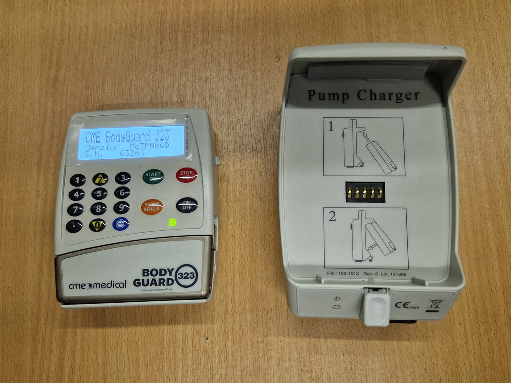 CME BodyGuard 323 Monochrome Display Infusion Pump + Docking Station Charger – Grey