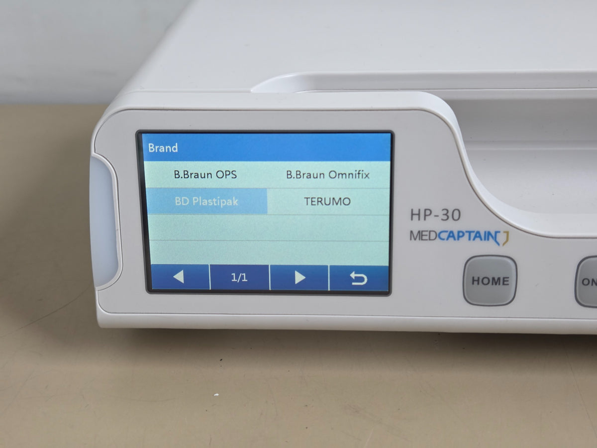 Medcaptain HP-30 syringe pump syringe brand selection screen