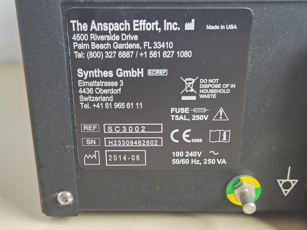 ANSPACH SC3002 console — controls, irrigation pump and identification label