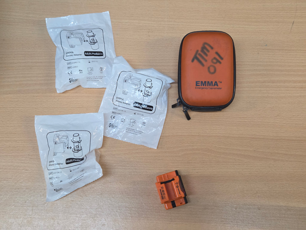 Masimo EMMA ETCO2 Mainstream Capnograph + 10x airway adapter + case ref:606100