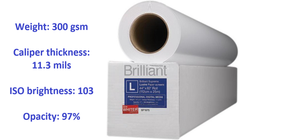 brilliant supreme lustre paper ultimate 44" x 82ft roll (112 cm x 25 m ) 300gsm0