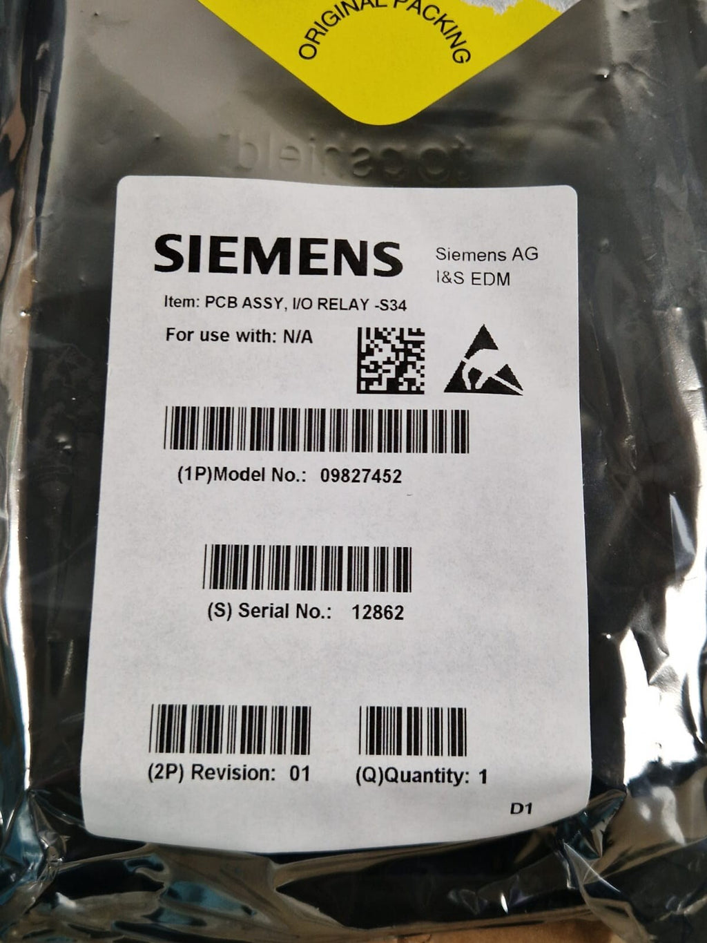 siemens PCB ASSY I/O relay S34 model no:098274523