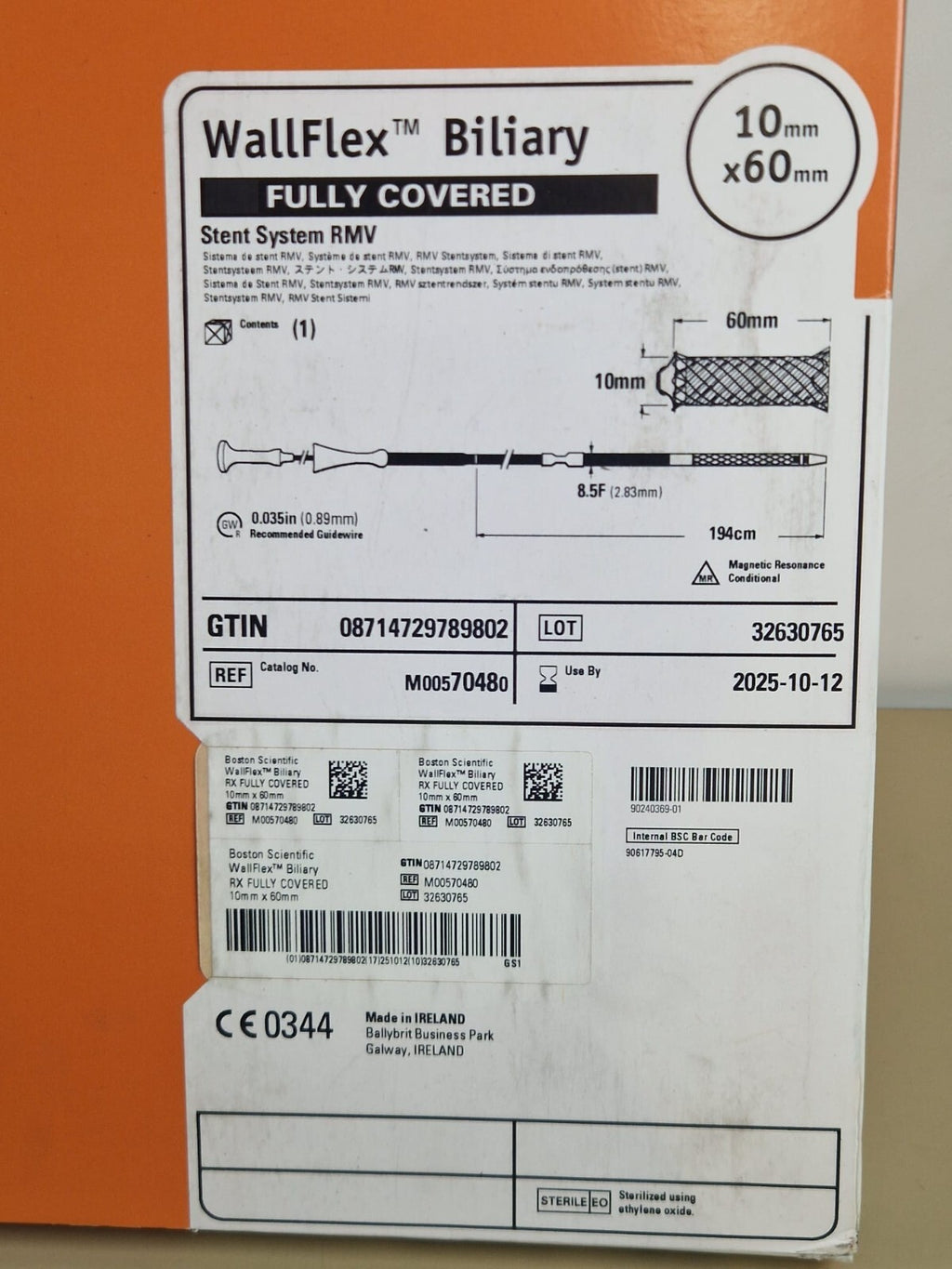 wallflex biliary stent system RMV 10mm x 60mm ref M005704802