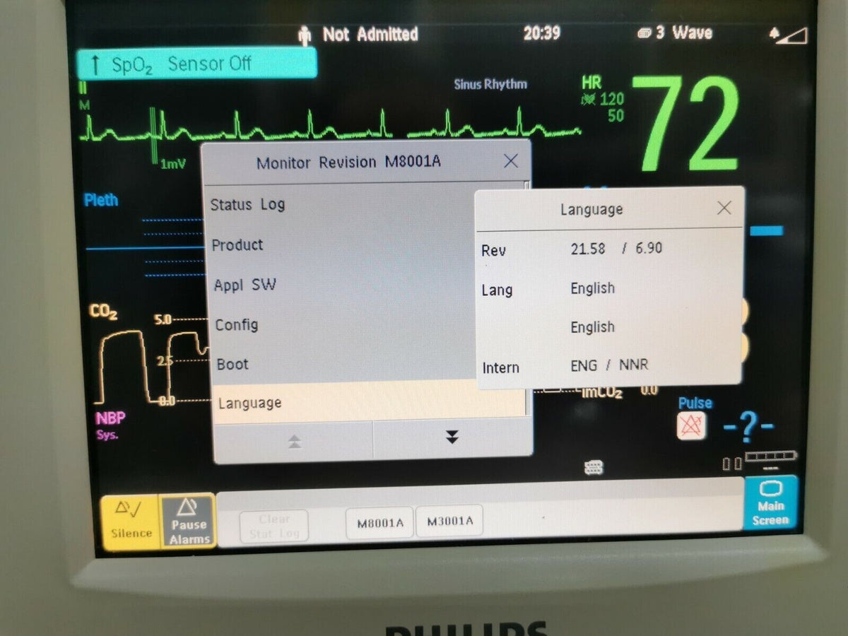 philips MP20 patient monitor M3001A M3015A CO2 module SpO2 NIBP ECG IBP cal 20254