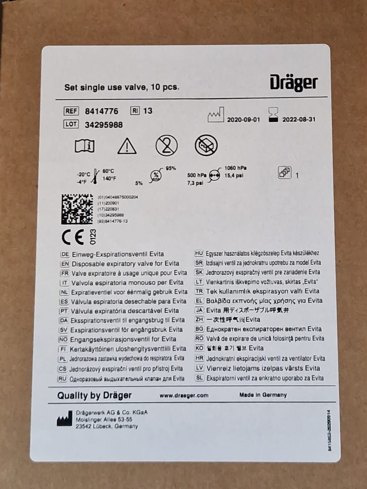 10 x drager single use valve ref 8414776 for EVITA 2 DURA 4 EDITION XL INFINITY1