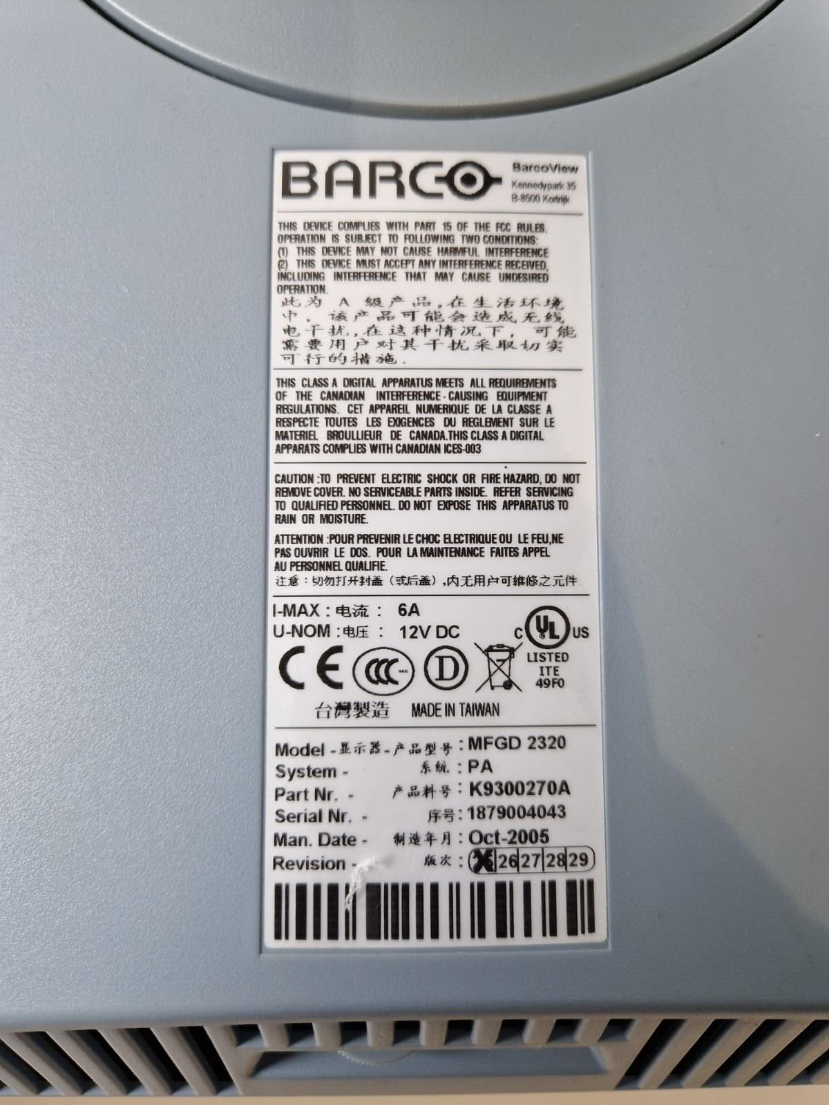 barco MFGD 2320 2MP  21" grayscale radiology display monitor K9300270A8