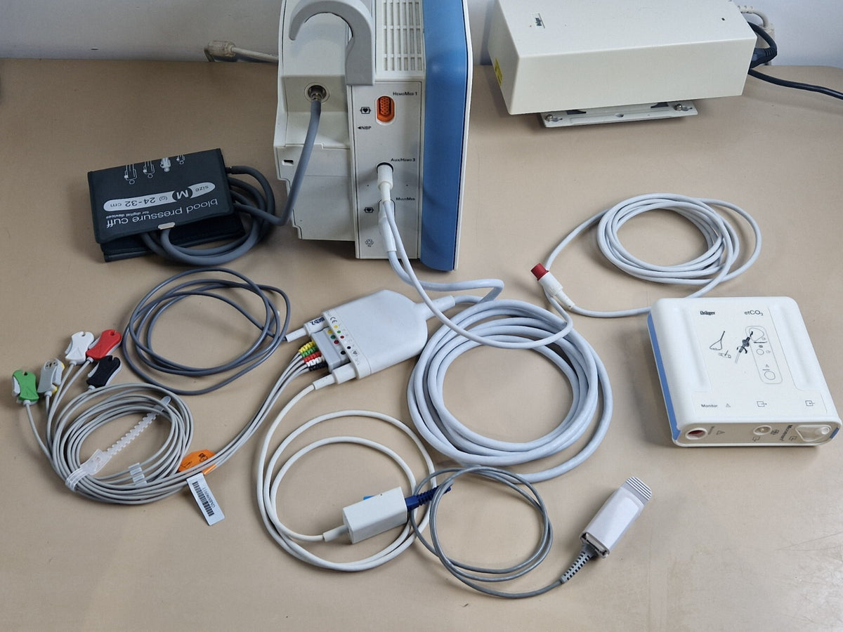 drager delta infinity patient monitor + CO2 ECG SpO2 NIBP temp + power adapter1