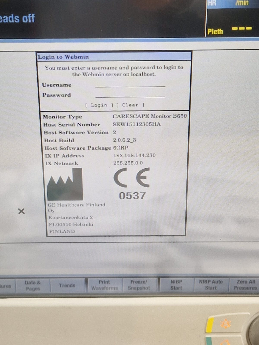 ge carescape B650 anaesthesia patient monitor with E sCAiO gas   E NMT module GE2