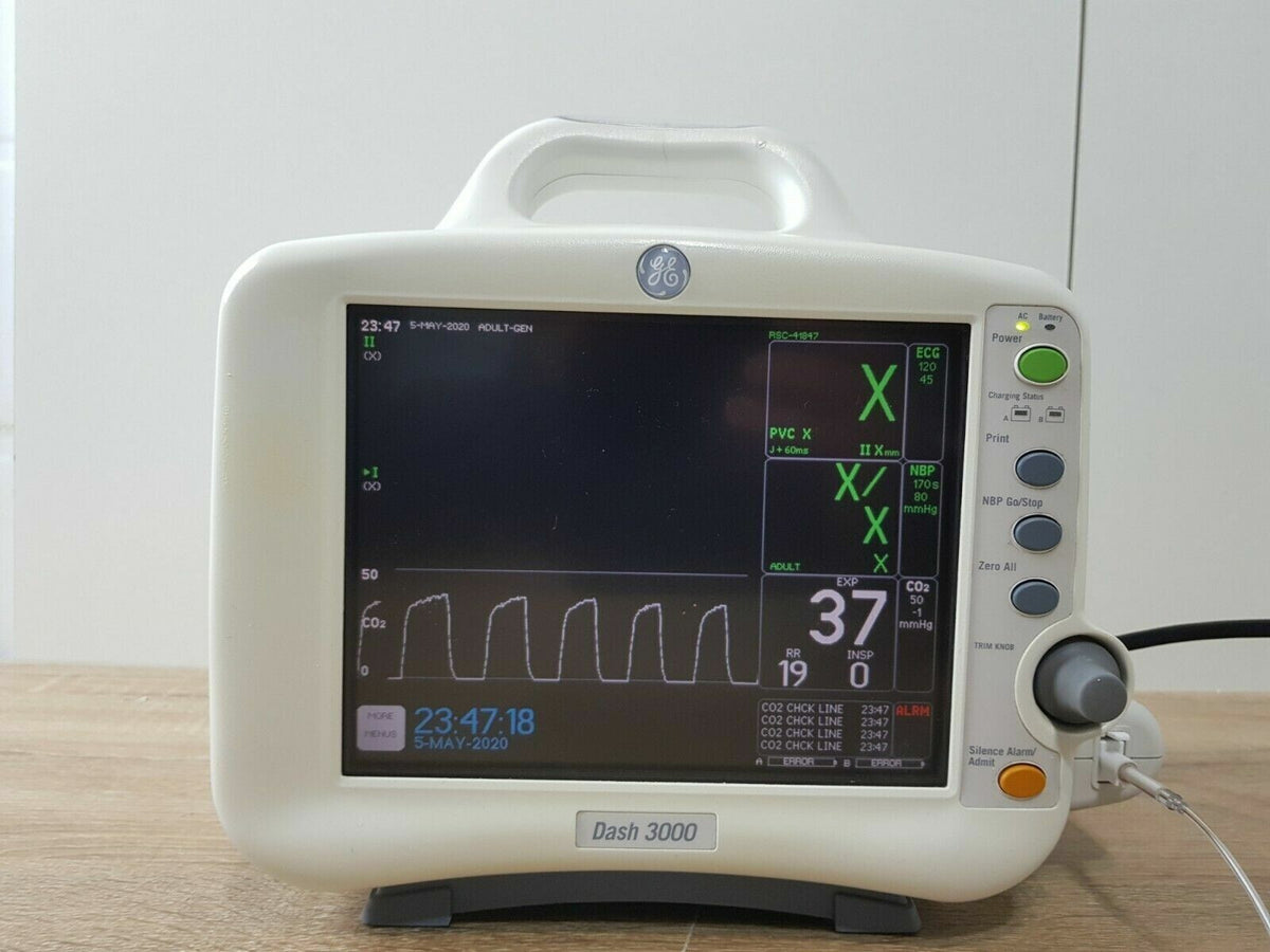 GE dash 3000 patient monitor with capnoflex LF CO2 module  NIBP ECG Sp O2 cables2