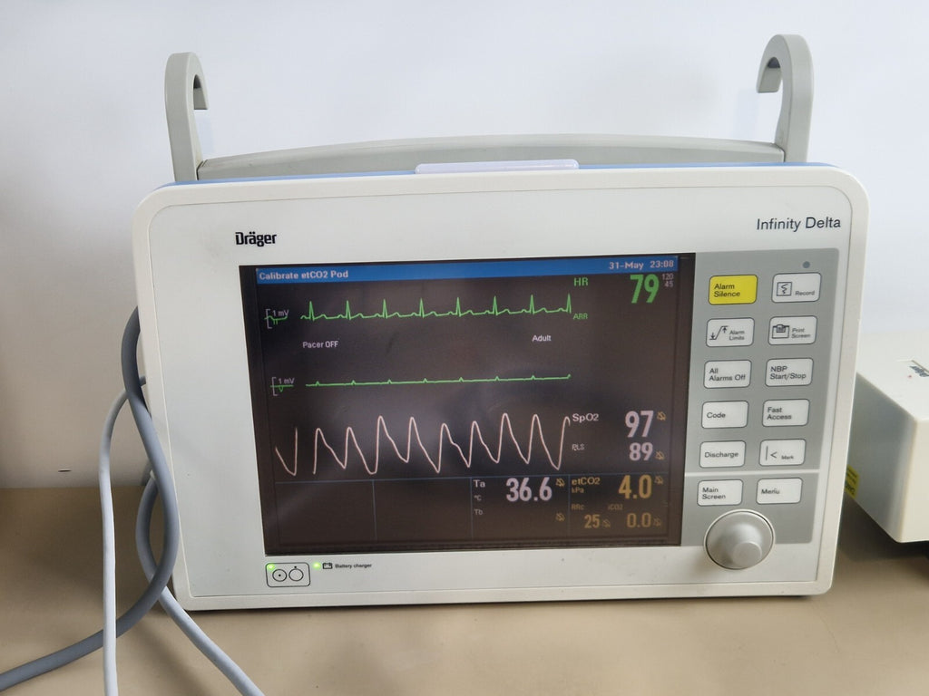 drager delta infinity patient monitor + CO2 ECG SpO2 NIBP temp + power adapter13
