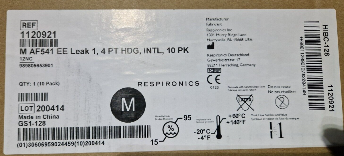 9x mask philips respironics AF541 EE 1 leak,  4 PT HDG ref: 1020921 and 11214891