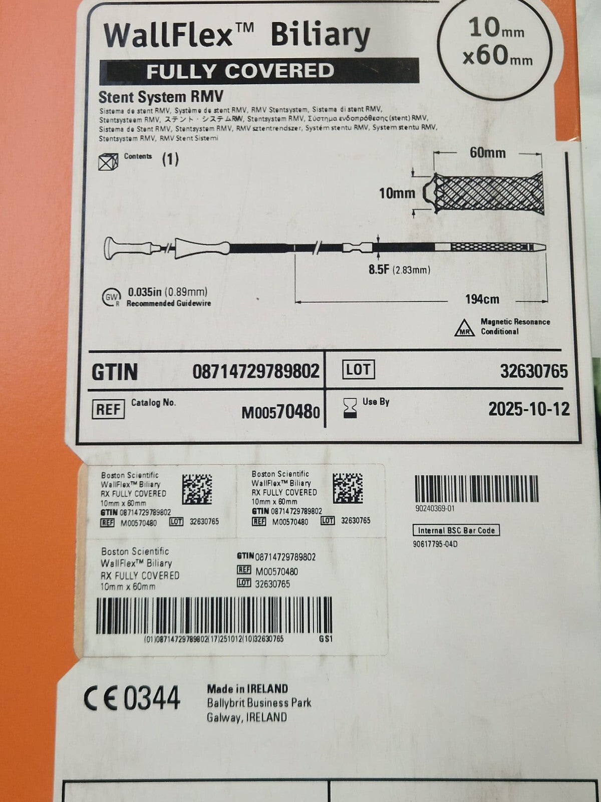 wallflex biliary stent system RMV 10mm x 60mm ref M005704803