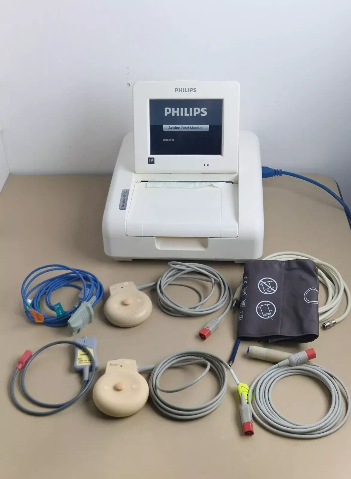 philips avalon fm30 fetal patient monitor toco us transducer + SpO2 NIBP printer0
