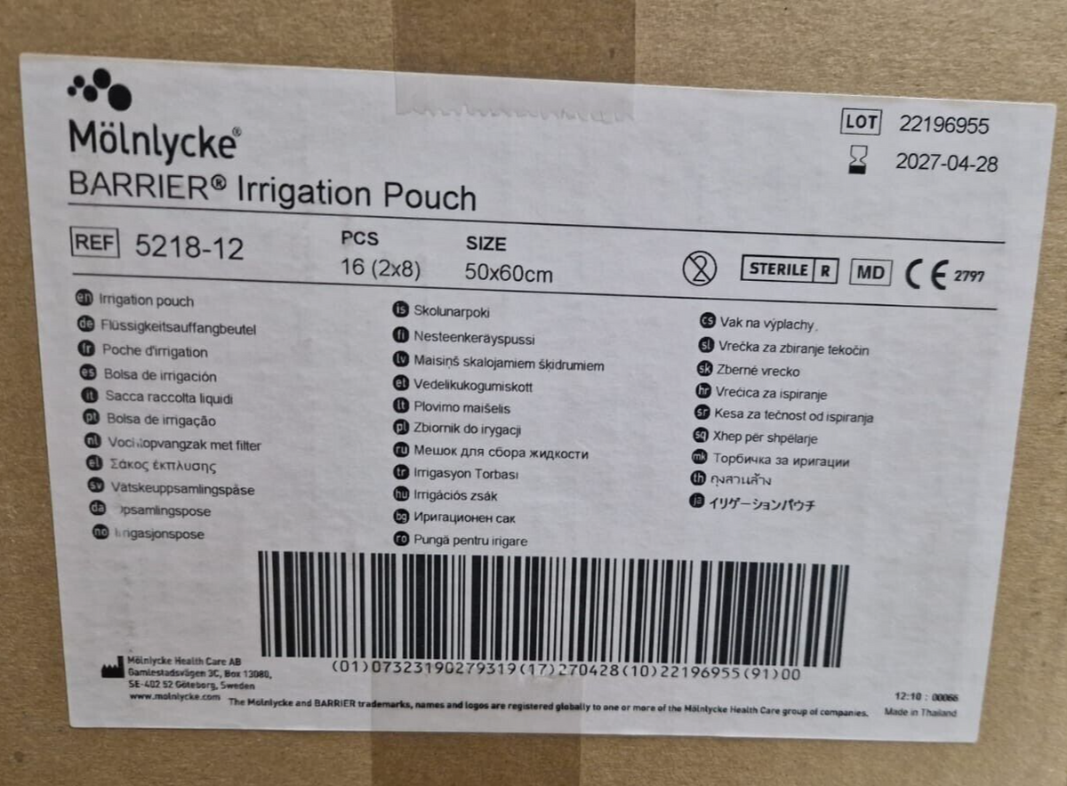 molnlycke BARRIER irrigation pouch ref 5218  12 / 16 pieces in a box   50x60cm0