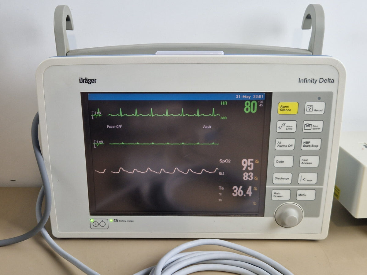 drager delta infinity patient monitor + CO2 ECG SpO2 NIBP temp + power adapter3