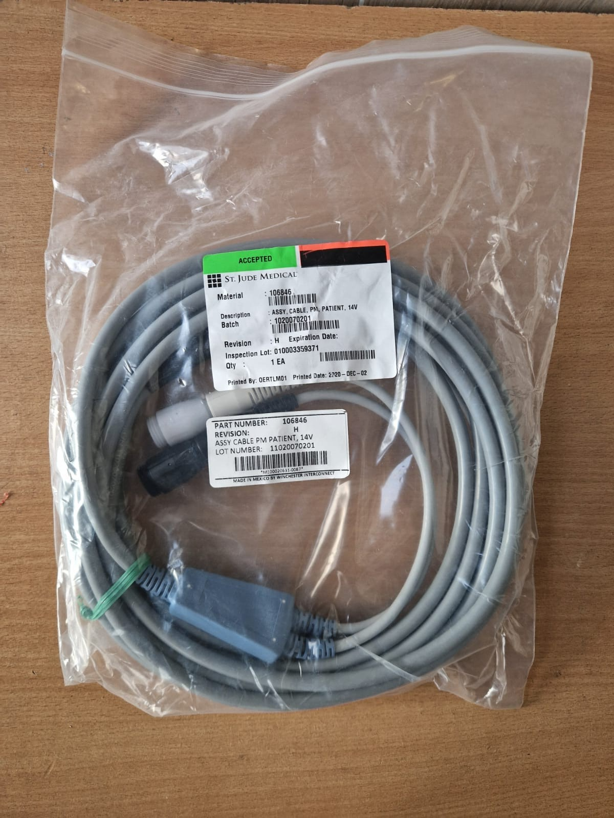Thoratec Heartmate st jude medical assy patient cable 14V 1020070201 pn: 1068461