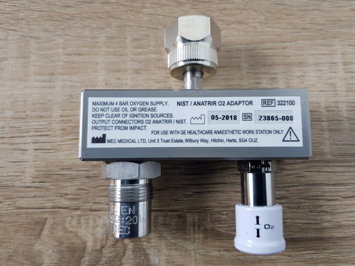 GE NIST ANATRIR o2 adaptor 322100 Schrader adaptor to male plus female manifold0