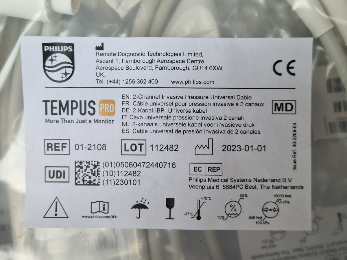 philips tempus 2 channel invasive pressure universal cable ref: 01 21081