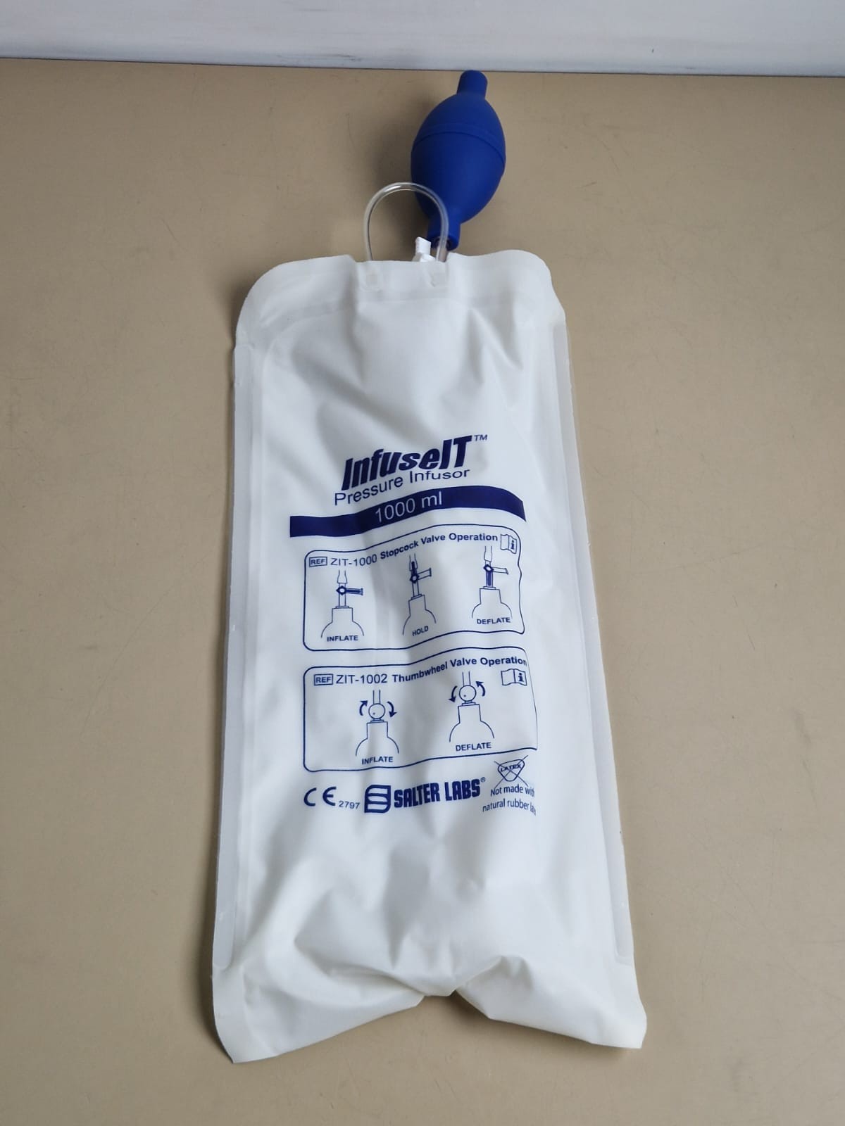 2x 1000Ml reusable pressure infusion bag fluid cuff pressure bag salter labs1