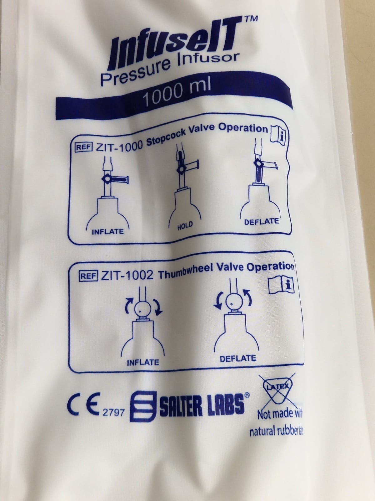 2x 1000Ml reusable pressure infusion bag fluid cuff pressure bag salter labs2