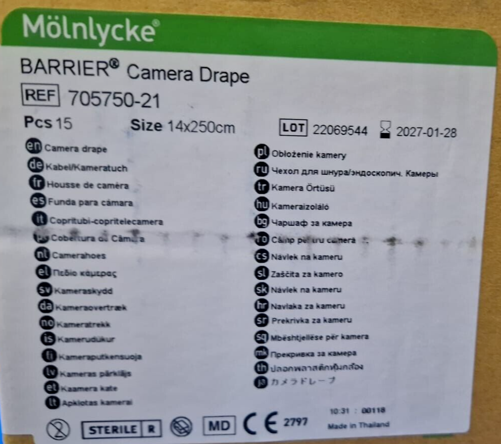 15x Molnlycke barrier endoscopic video camera drape ref: 705750 212