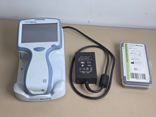 Abbott i-STAT Alinity analyzer with base station power supply and electronic simulator