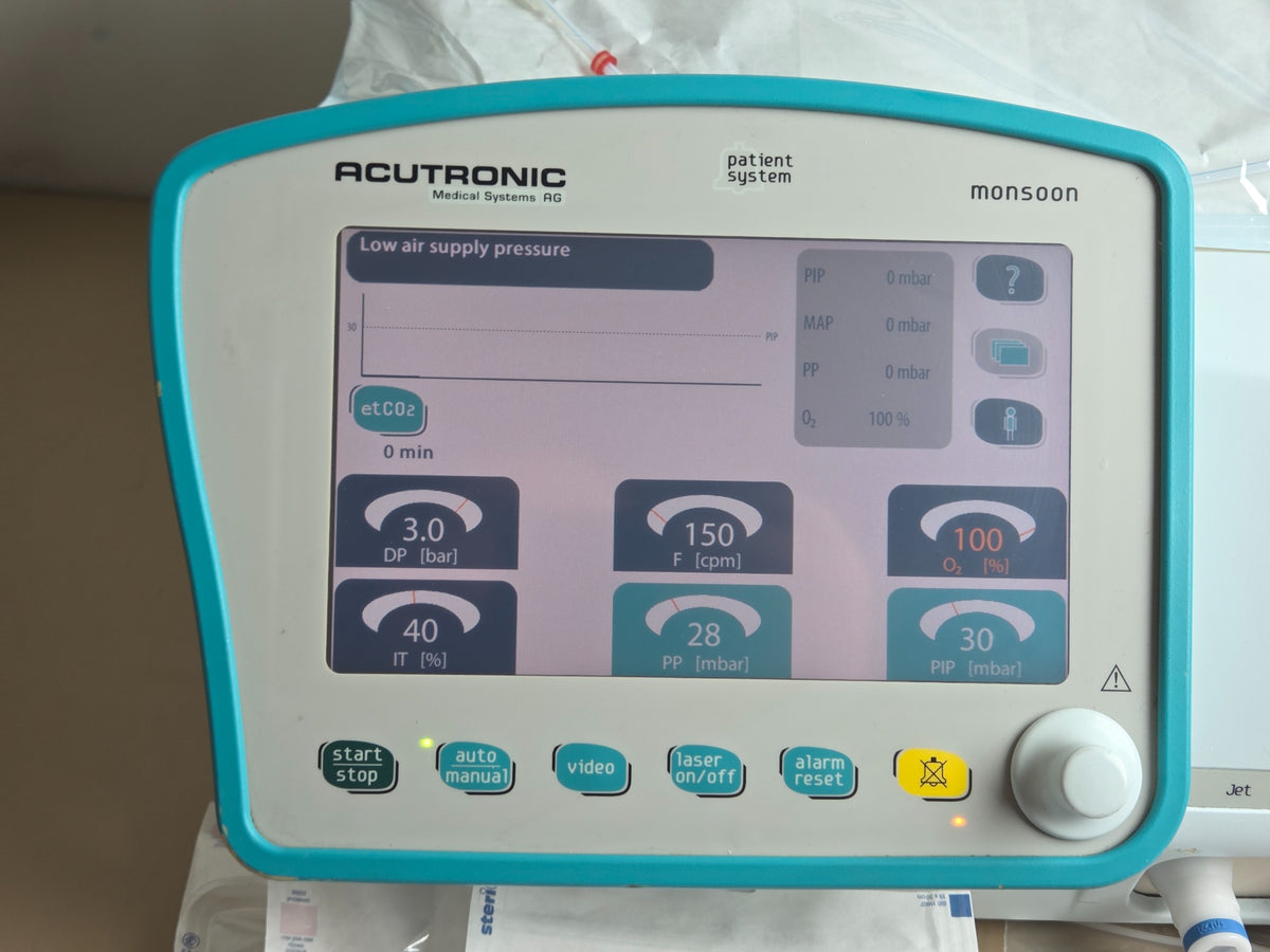 Acutronic Monsoon III high frequency jet ventilator with accessories
