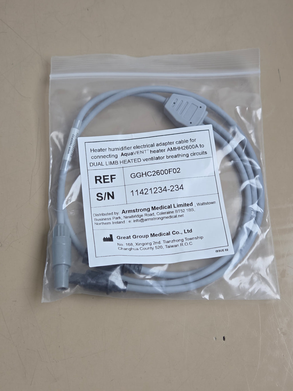 AquaVENT GGHC2600F02 heater humidifier electrical adapter cable package label