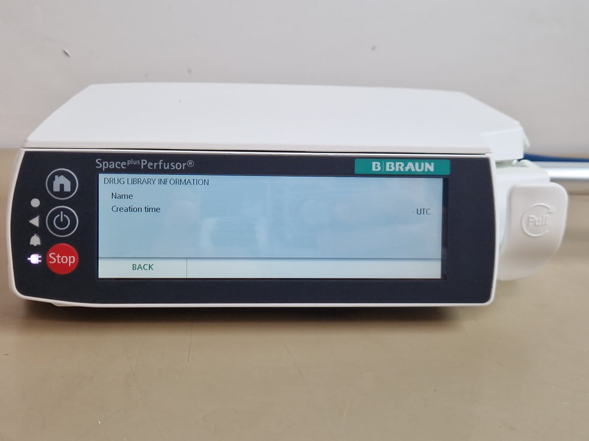 B. Braun Spaceplus Perfusor drug library information screen