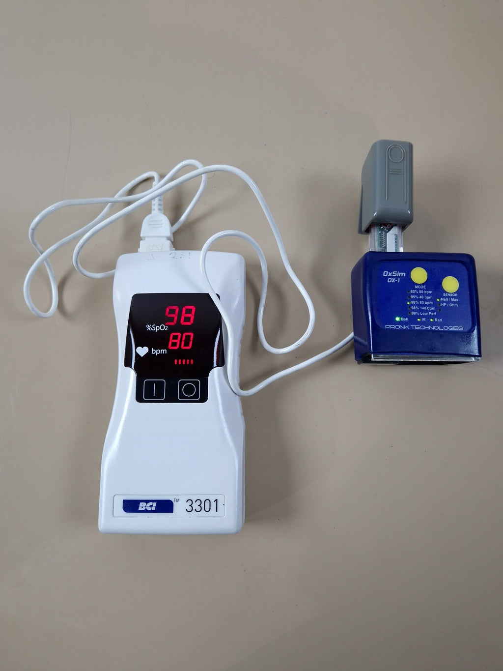 BCI 3301 tested with OxSim OX-1 simulator; simulator not included