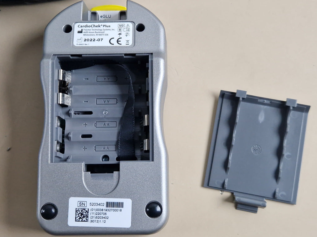 CardioChek Plus analyzer rear battery compartment open