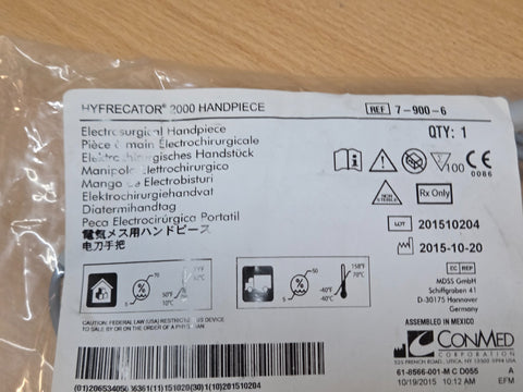 CONMED Hyfrecator 2000 Foot Control Pencil REF 7-900-6 manufacturer label