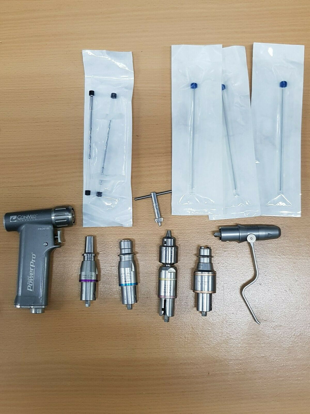 ConMed Linvatec Hall PowerPro handpiece with drivers K-wire Jacobs chuck AO and surgical accessories