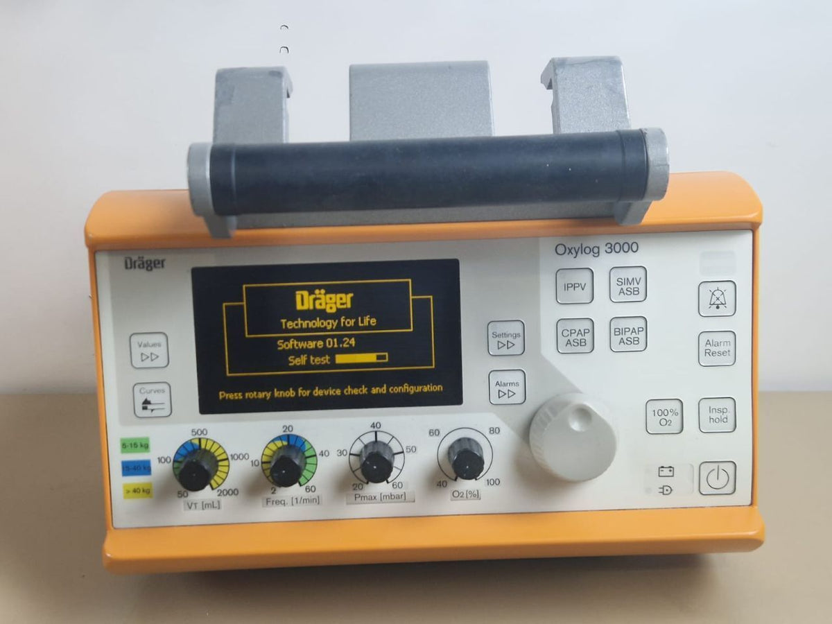 Dräger Oxylog 3000 Ventilator with O2 Hose, Power Supply & Wall Cradle - photo 1