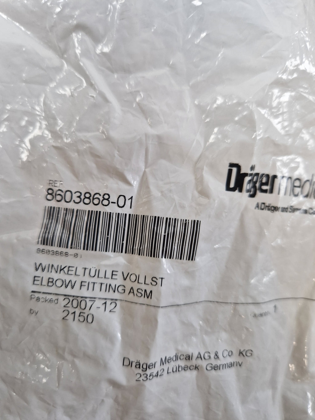 Drager Medical 8603868-01 Elbow Fitting ASM original packaging