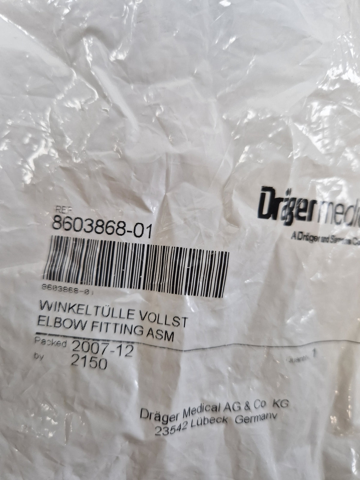 Drager Medical 8603868-01 Elbow Fitting ASM original packaging