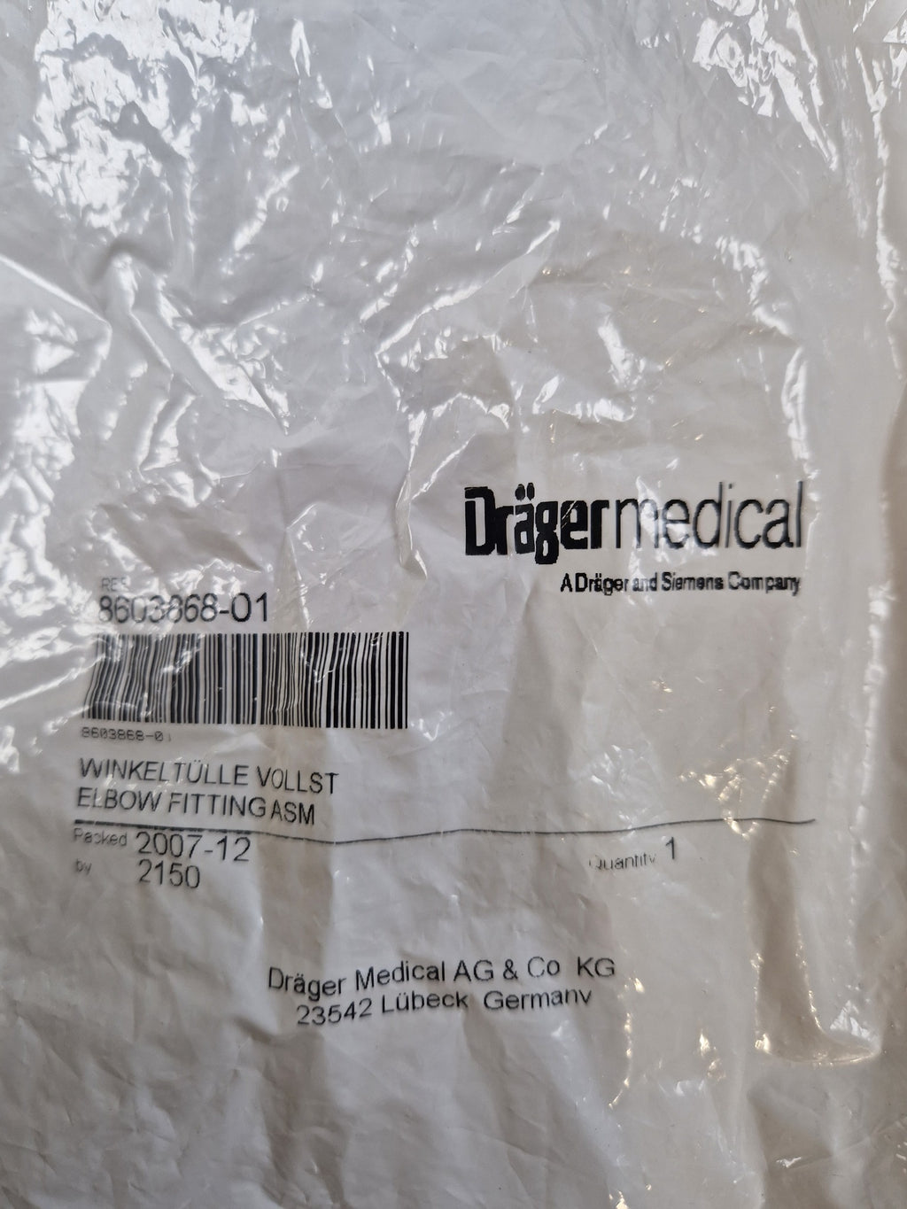 Drager 8603868-01 Elbow Fitting ASM package front