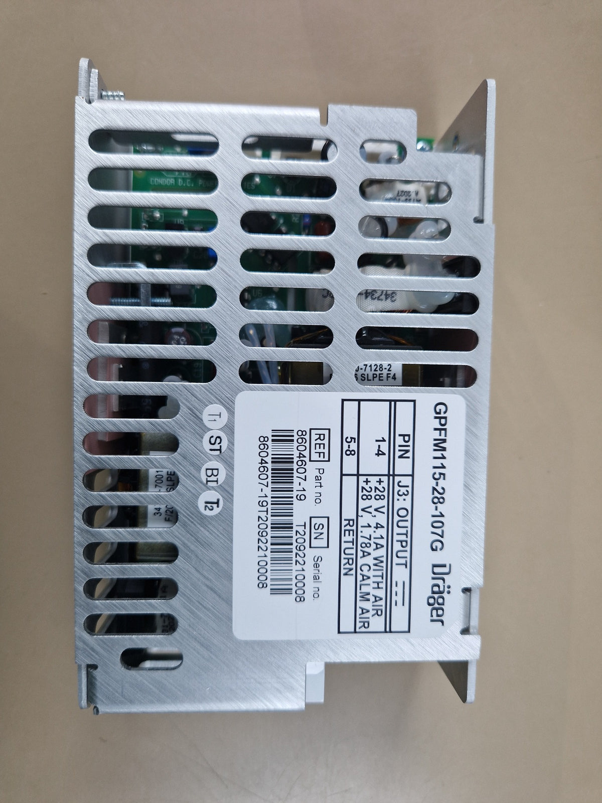 Drager 8604607 GPFM115-28-107G power supply label view