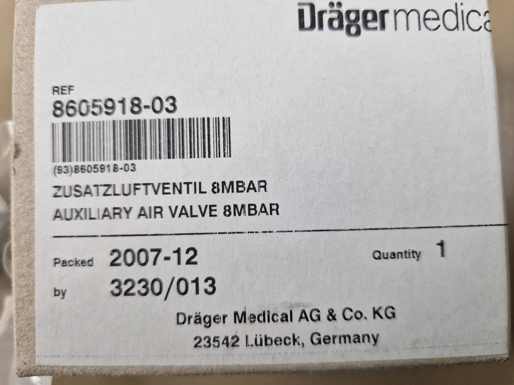 Dräger Medical REF 8605918-03 Auxiliary Air Valve 8mbar label