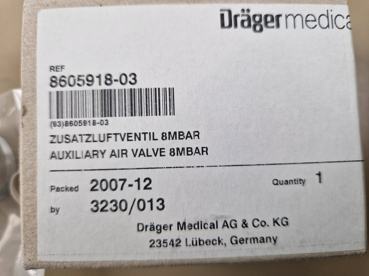 Dräger Medical Auxiliary Air Valve 8mbar REF 8605918-03 original box label