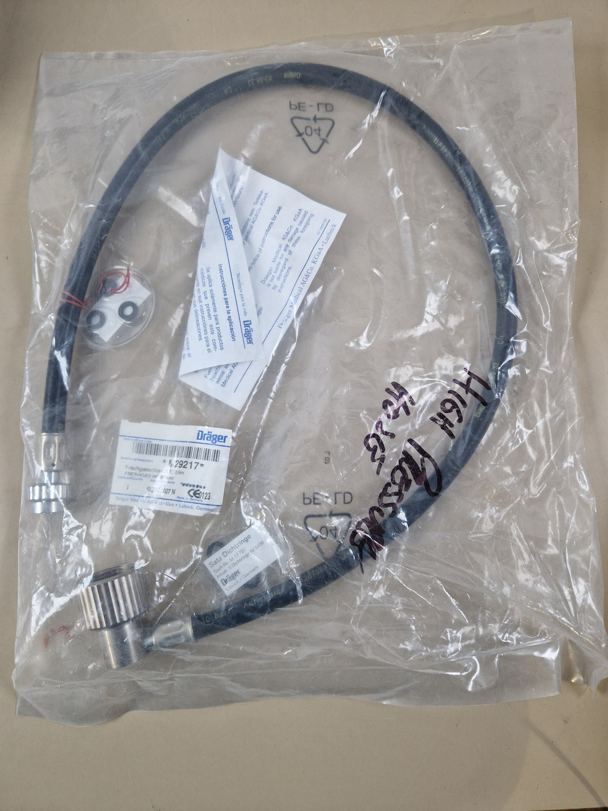 Drager M29217 fresh gas hose original packaging and seal accessories