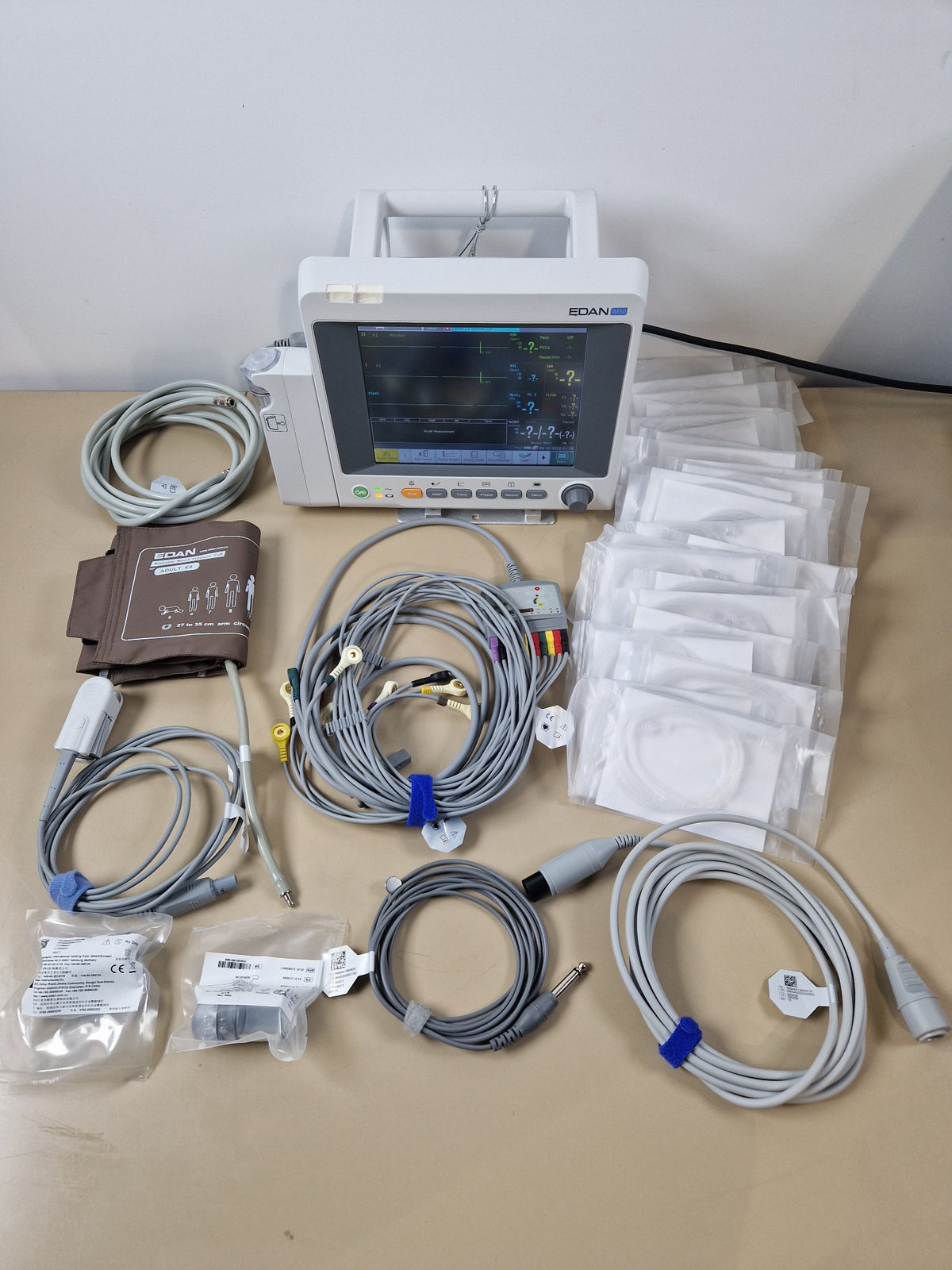 EDAN iM50 patient monitor with included cables cuff CO2 sampling lines and accessories