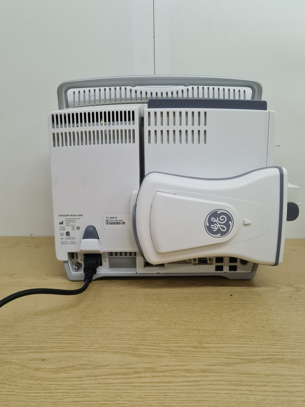 GE CARESCAPE B650 rear view showing network and data ports
