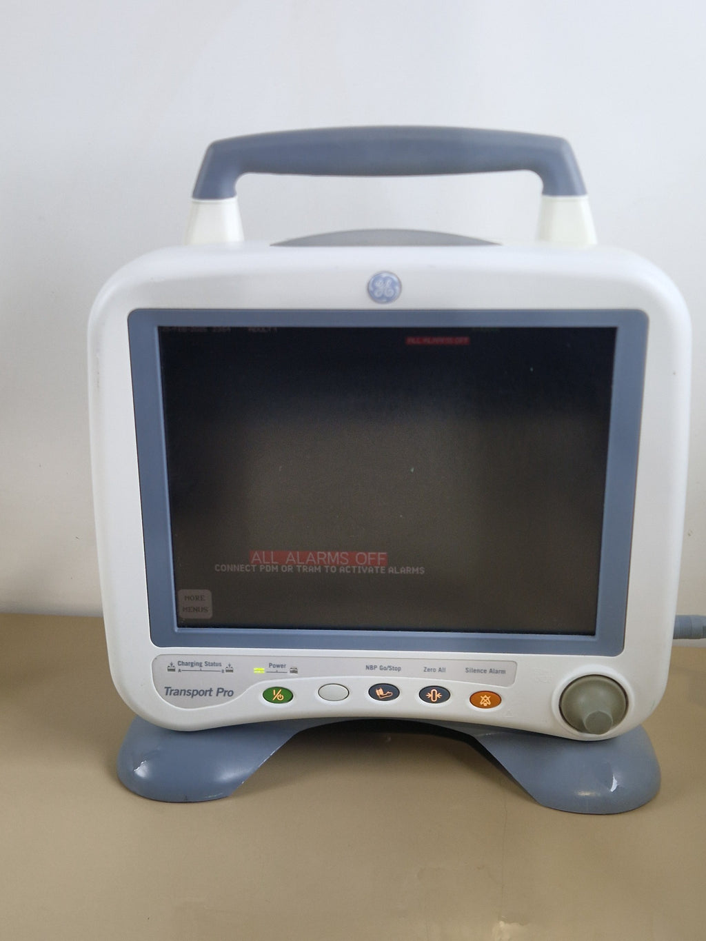 GE Transport Pro patient monitor powered on