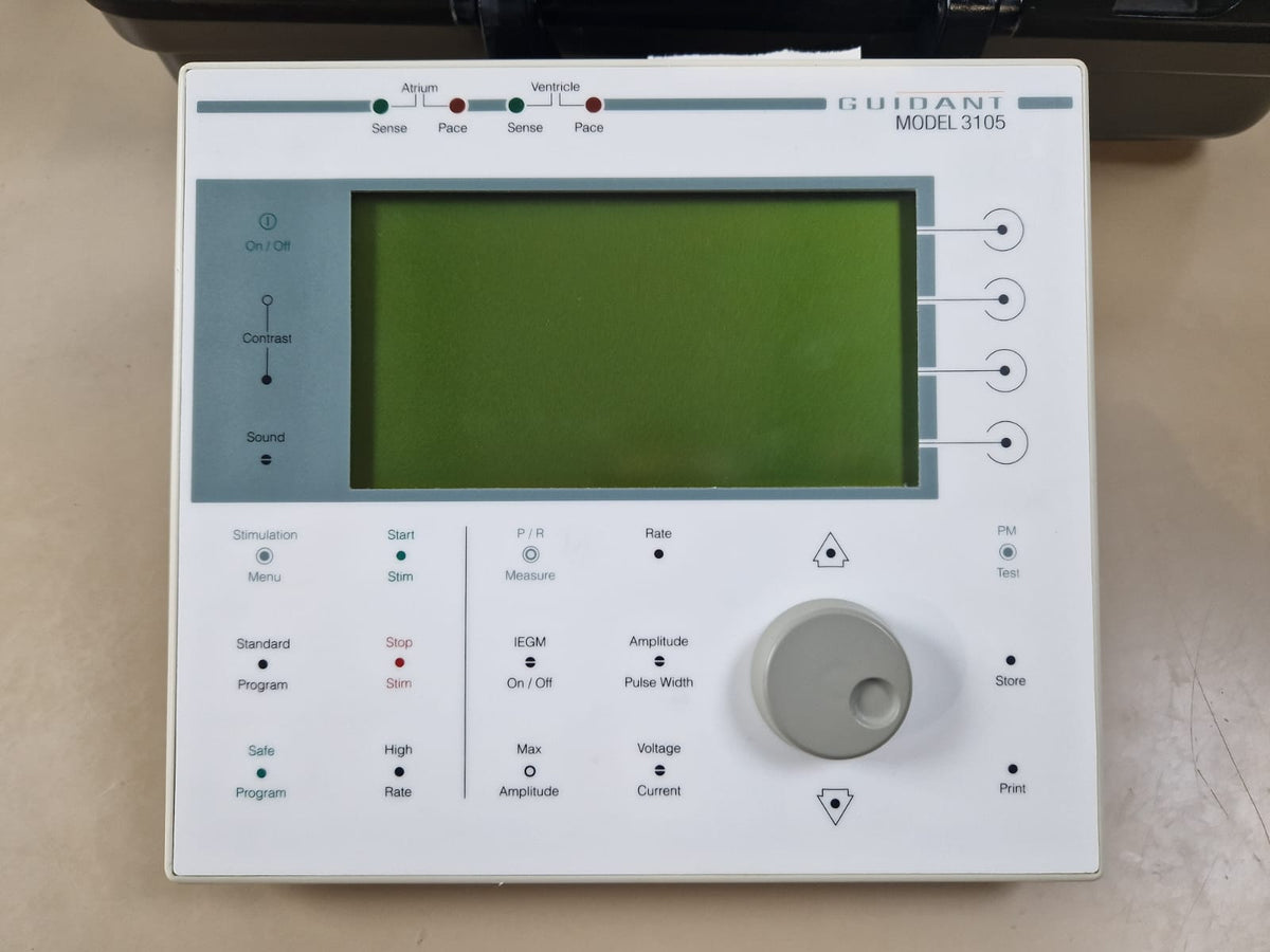Front control panel and model label of Guidant 3105 pacing system analyser