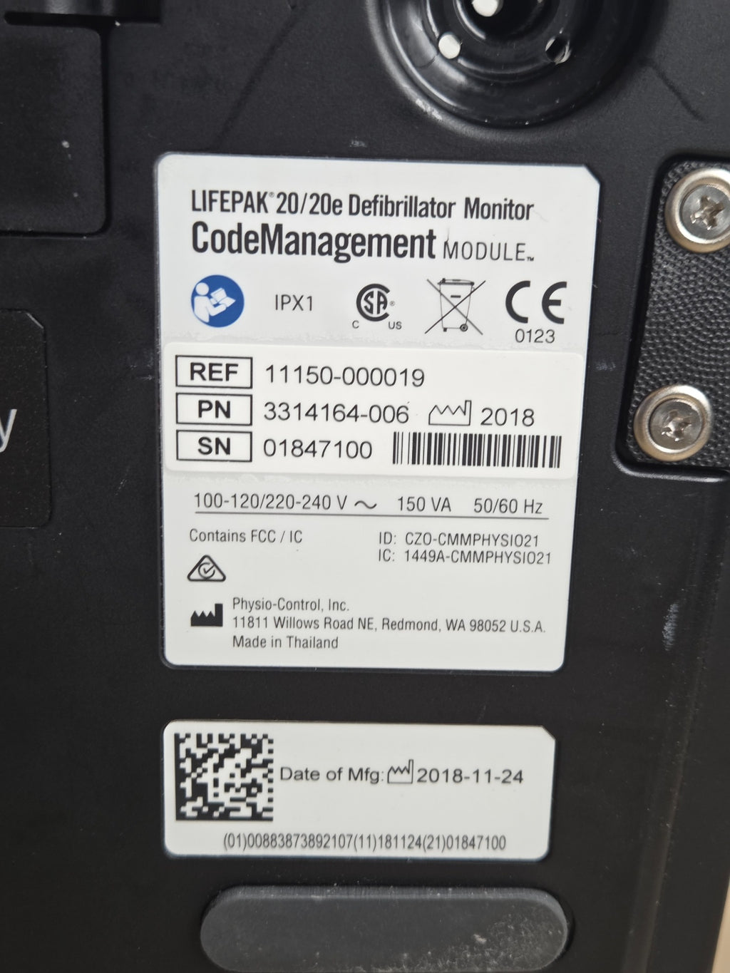 LIFEPAK 20/20e CodeManagement Module REF 11150-000019 manufacturer label