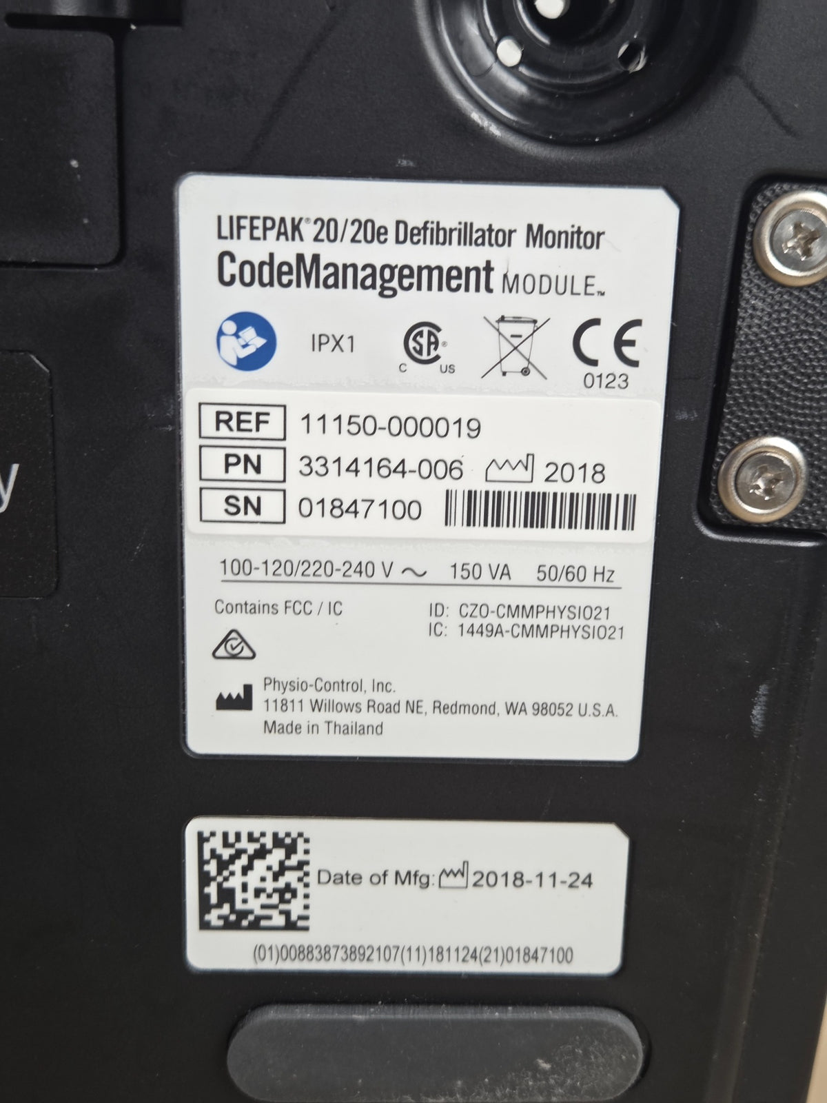 LIFEPAK 20/20e CodeManagement Module REF 11150-000019 manufacturer label