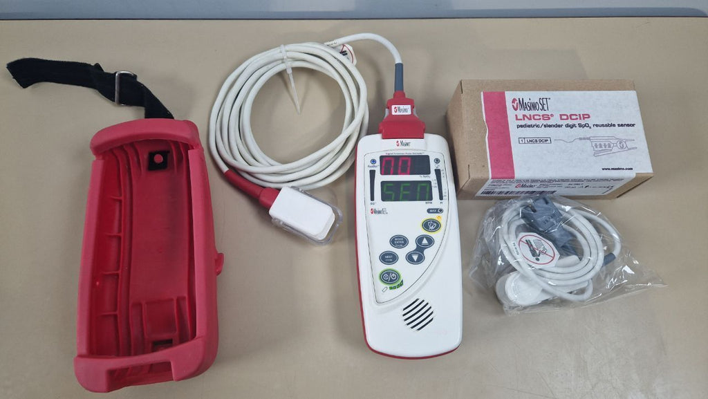Masimo RAD 5 SpO2 monitor with trunk cable sensor and carry case