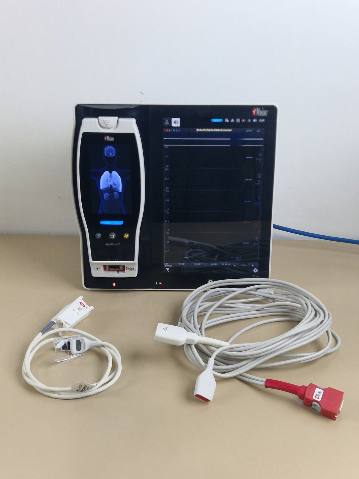 Masimo Radical-7 rainbow SET display showing SpHb and PVi parameters